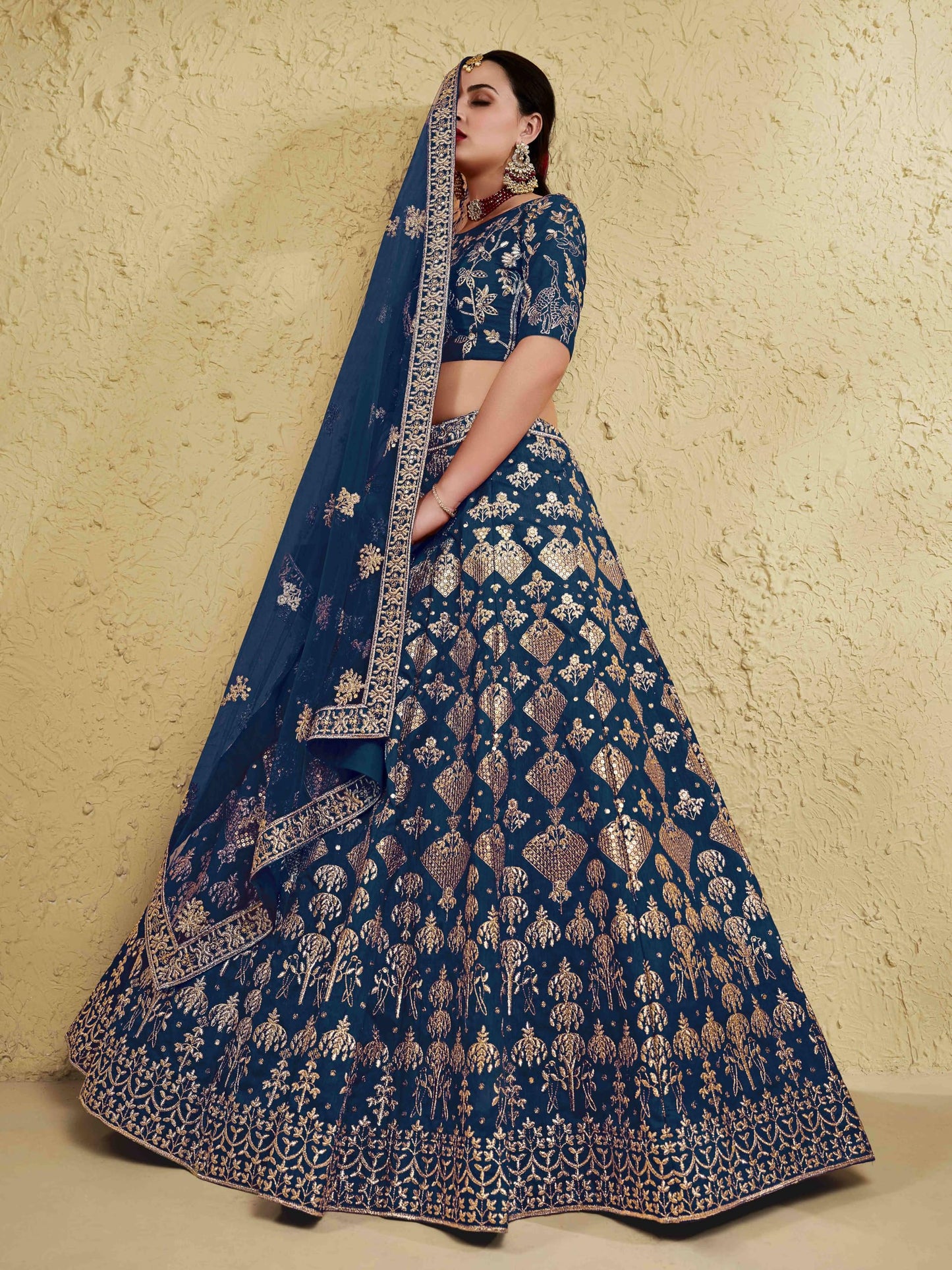 Zeel Clothing Women's Silk Semi-stitched Thread Sequins Embroidery Bridal New Lehenga Choli with Dupatta (7055-Blue-Wedding-Bridal-Stylish-Latest; Free Size)