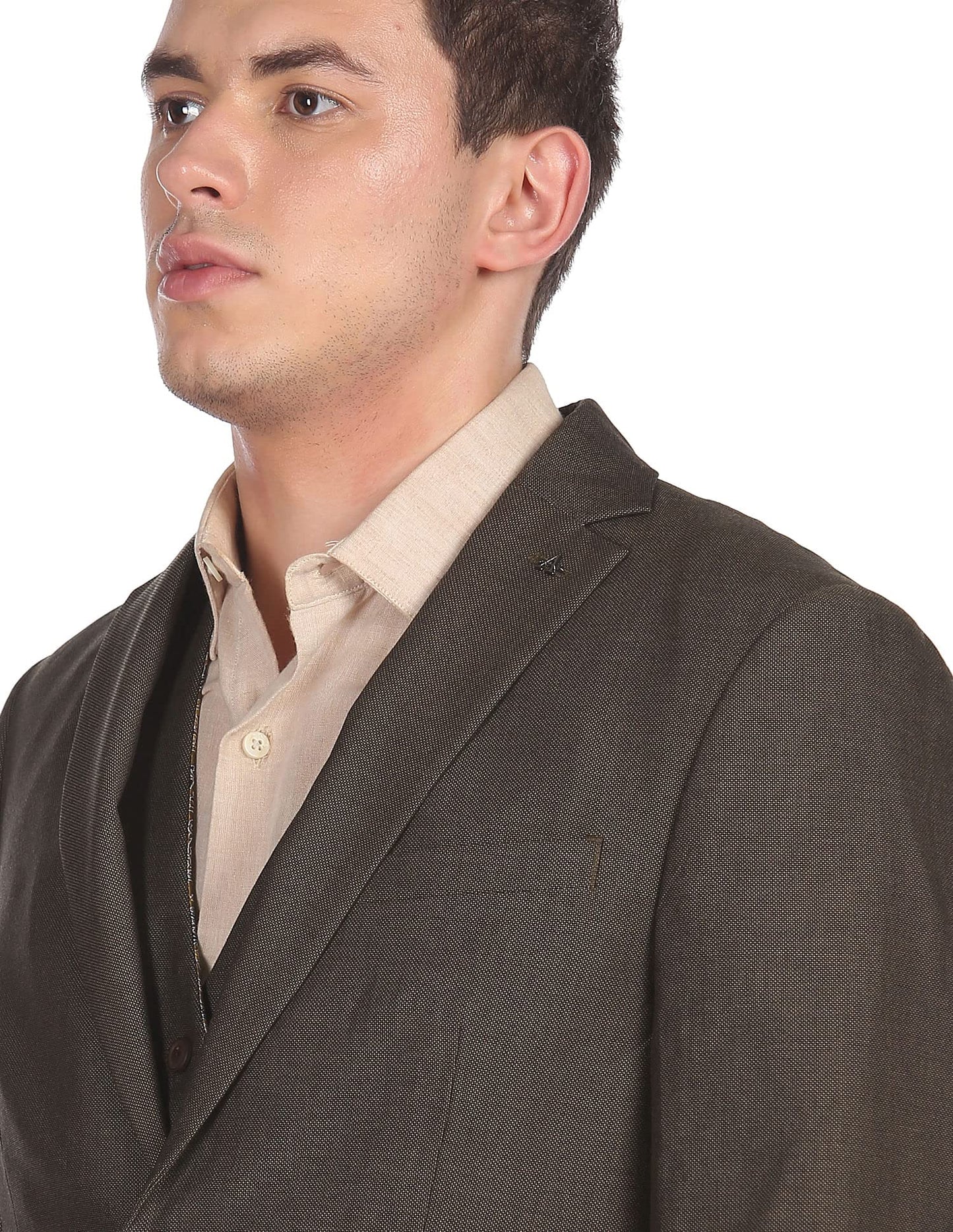 Arrow Polyester Men Brown Tailored Regular Fit Three Piece Suit Business Pants Set (ARADSU5556 44)