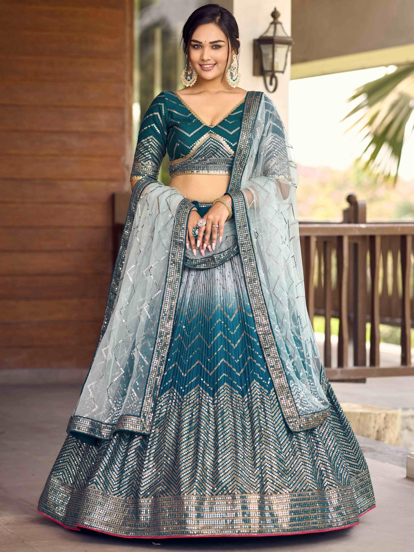 Zeel Clothing Women's Zari & Sequins Embroidered Art Silk New Semi-Stitched Lehenga Choli With Dupatta (5057-Blue-Womens-Lehenga-Choli-Latest; Free Size)