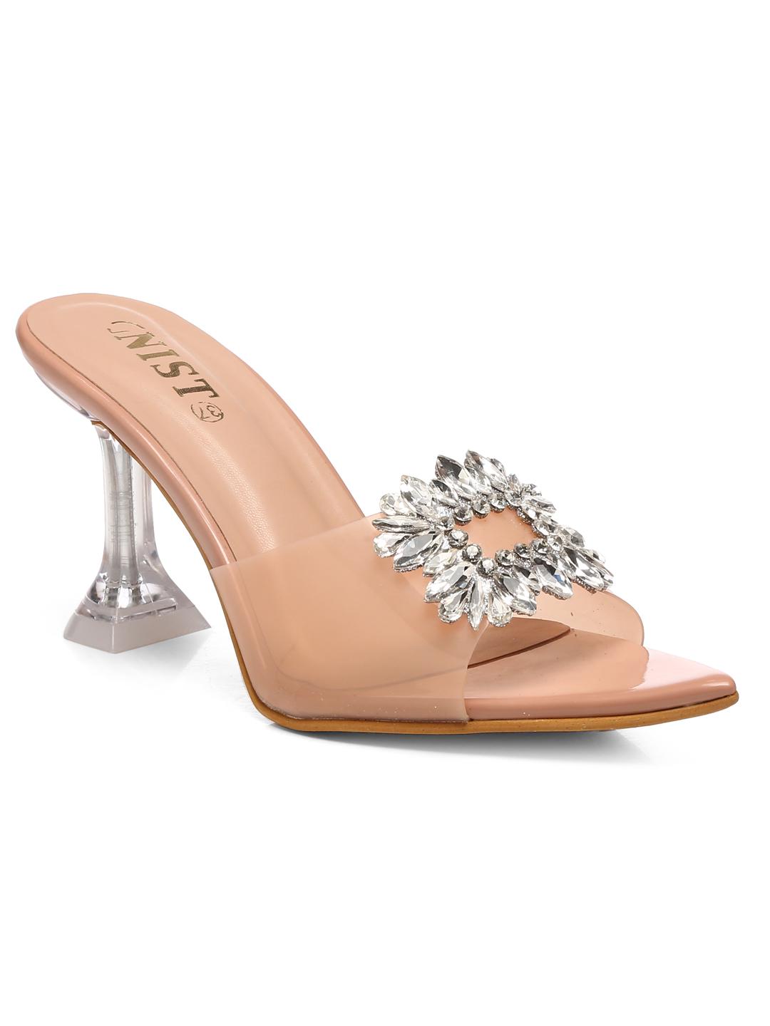 Peach Rhinestone Clear Stilettos