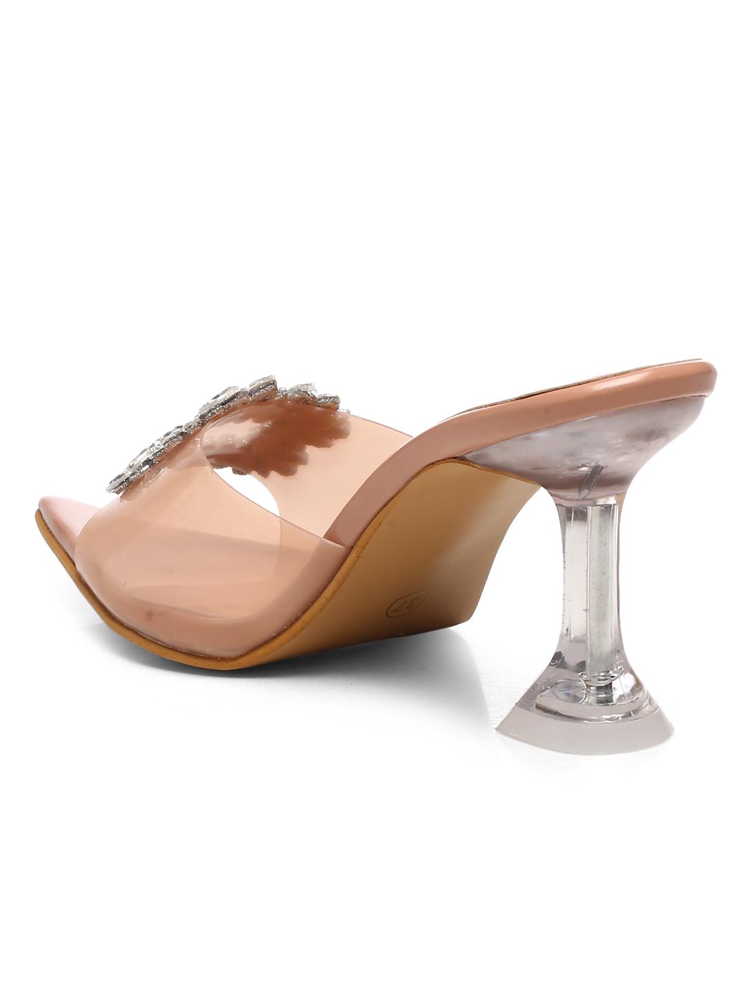 Peach Rhinestone Clear Stilettos