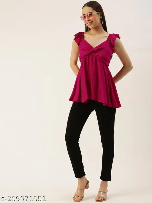 IQRAAR Women's Rayon Top (Pink)