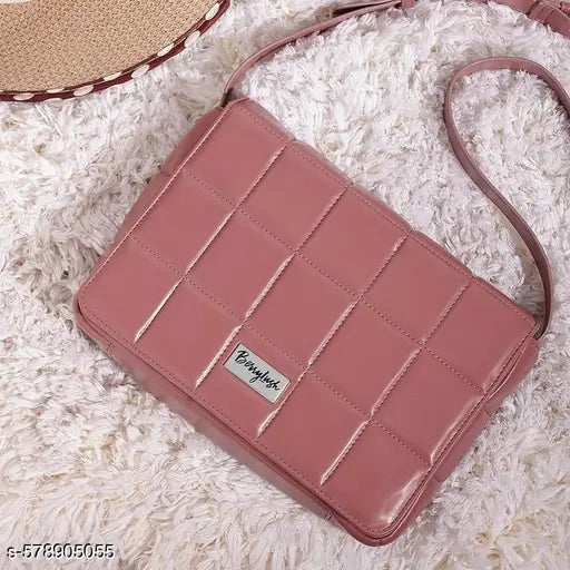 Berrylush Women Red Geometric Pattern PU Button-Up Quilted Regular Sling Bag