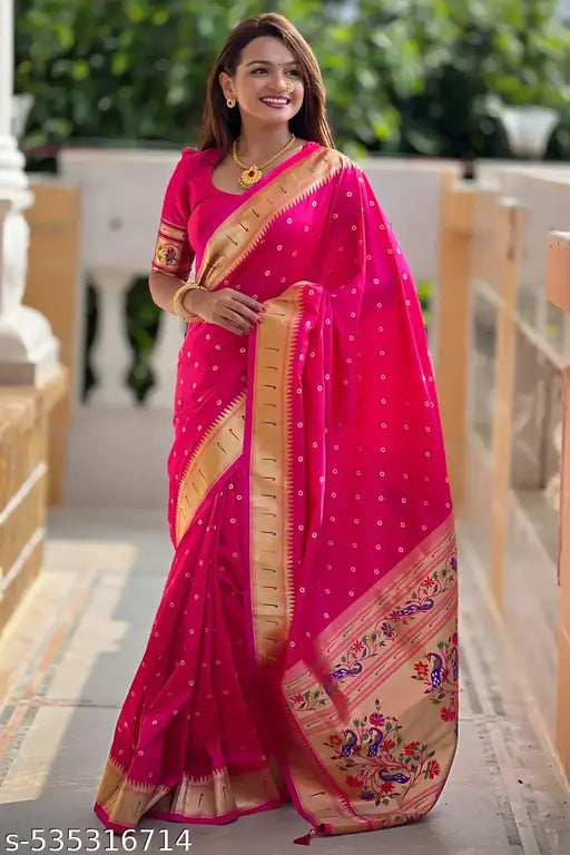 ROOP LAVANYA Pink Kanjeevaram Paithni Pure Soft Silk Saree With Unstiched Blouse Piece