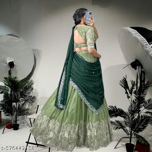 Tendykart Stylish Designer Thread Lehenga With Heavy & Fancy Sequence Work And coding work With Worked Blouse (Unstitched) traditional wear