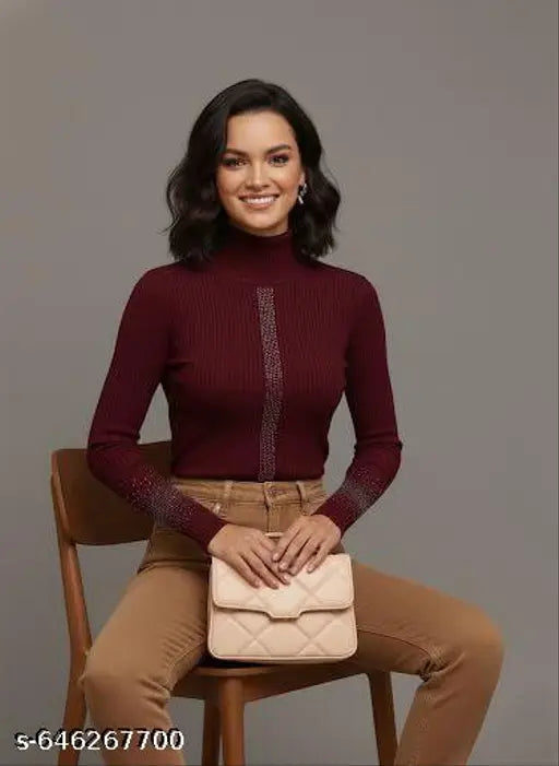 Maroon New Sequens golden & silver stylish High Neck