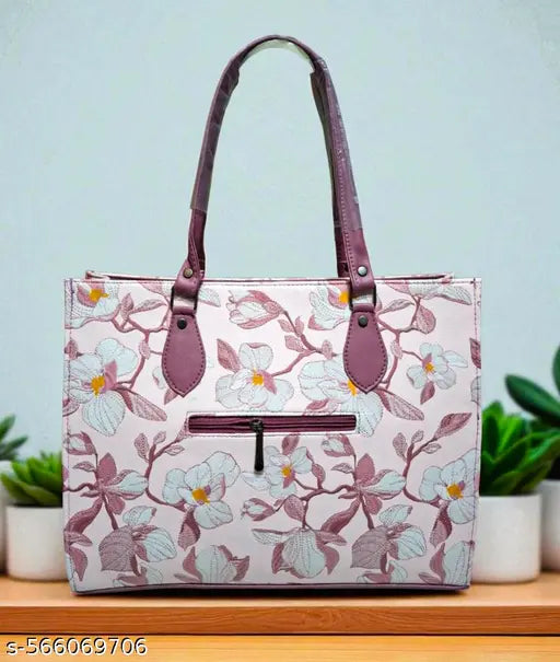 Stylish Floral Print Women’s Handbag – Elegant Pink & White Tote for Office & Daily Use