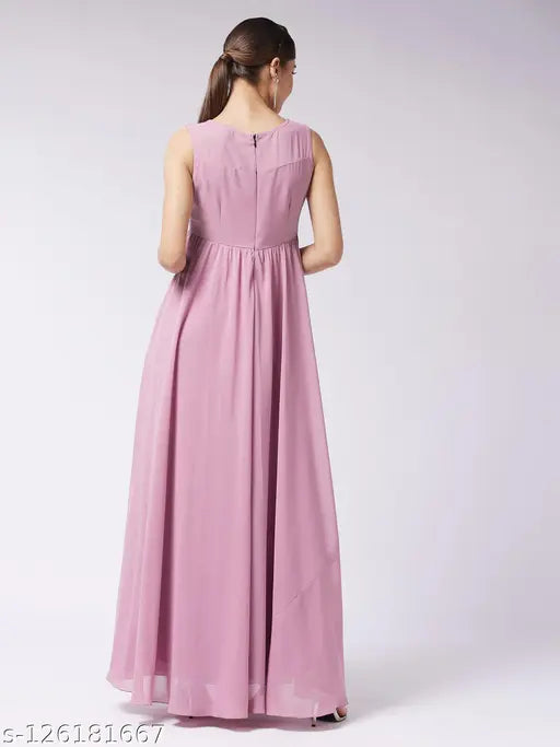 Miss Chase Women's Embellished Round Neck Pink Dresses