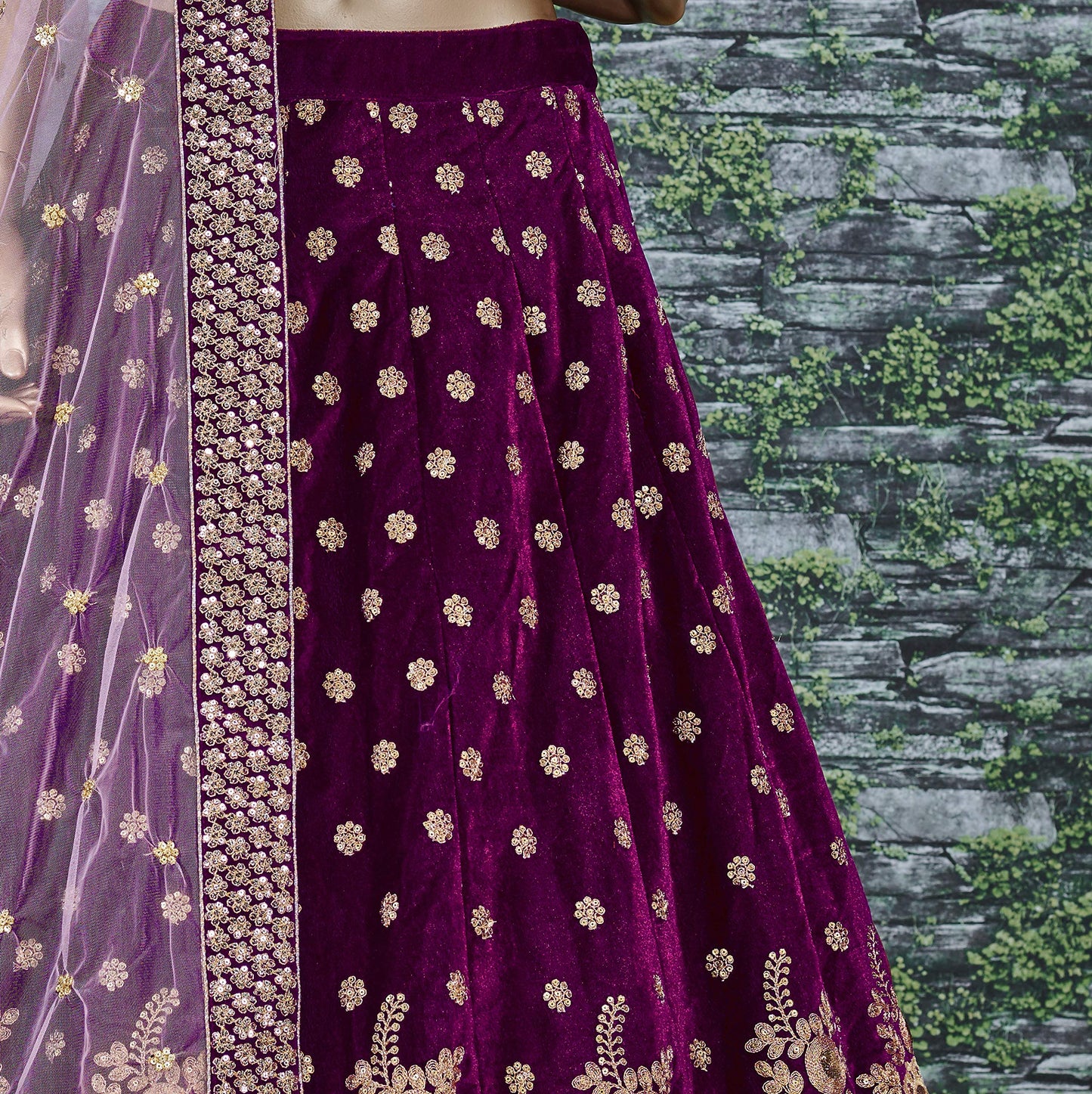 Zeel Clothing Women's Velvet Semi stitched Lehenga Choli (7024-Purple_Purple_Free Size)