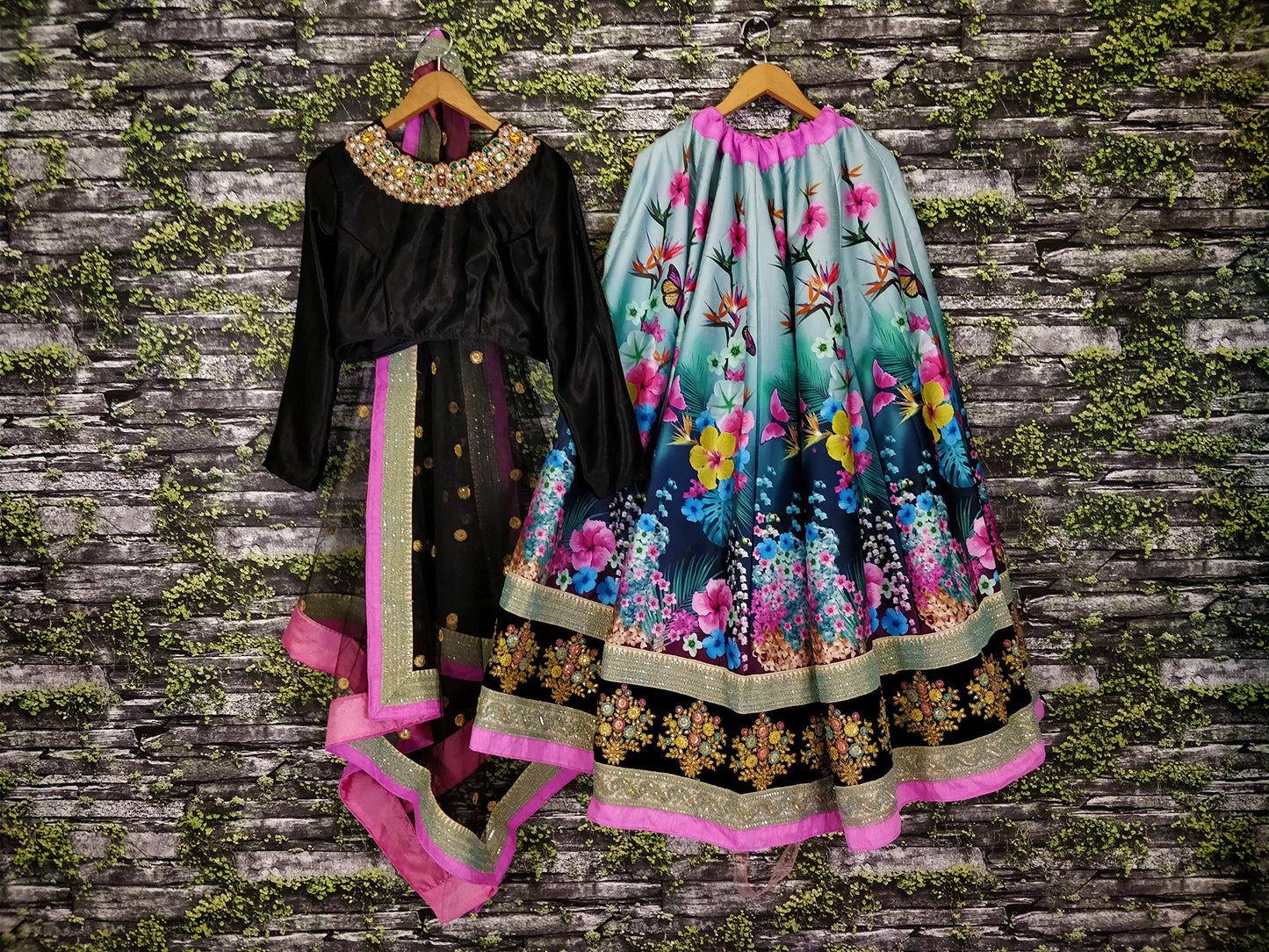 Zeel Clothing Women's Velvet & Silk Semi stitched Lehenga Choli (7005-ZC-Wedding-Bridal-Latest-Design_Black_Free Size)