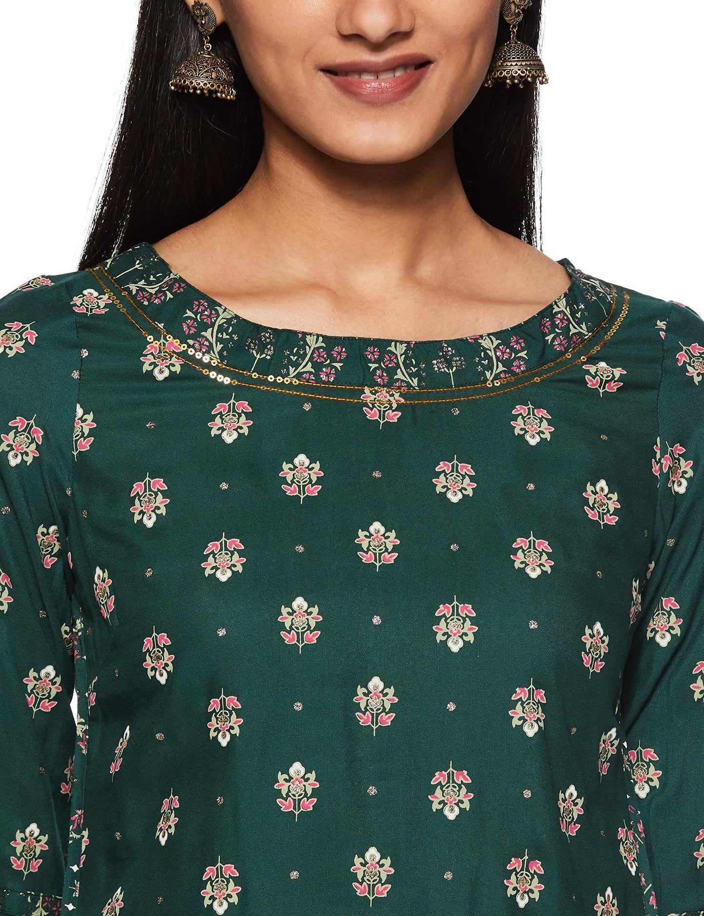 W for Woman Women's Rayon Salwar Suit Set (19AUWS13589-114525_Green_12 (Large))