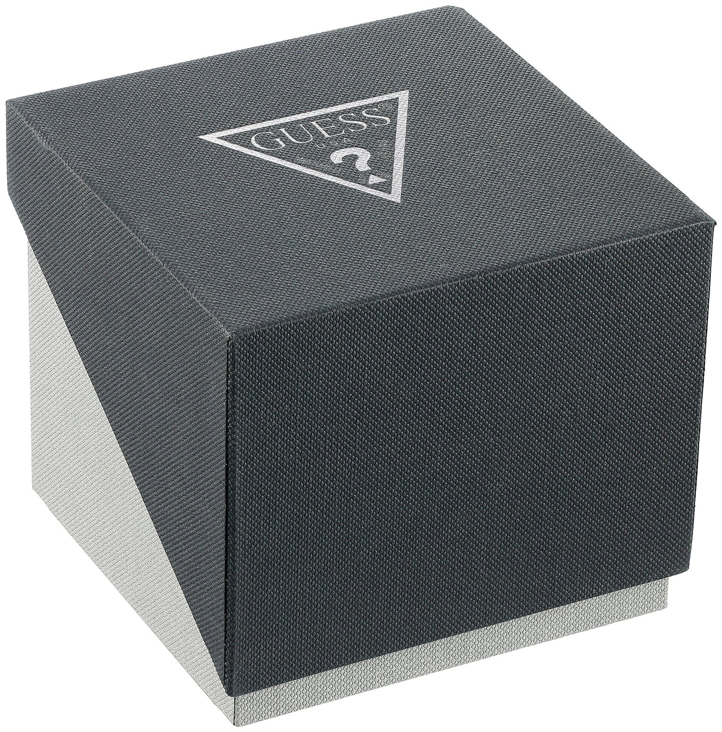 GUESS Men's Comfortable Black Dial Stain Resistant Silicone Analog Watch With Gold-Tone Day, Date + 24 Hour Military/Int'l Time. 45 MM CASE SIZE, Black Band