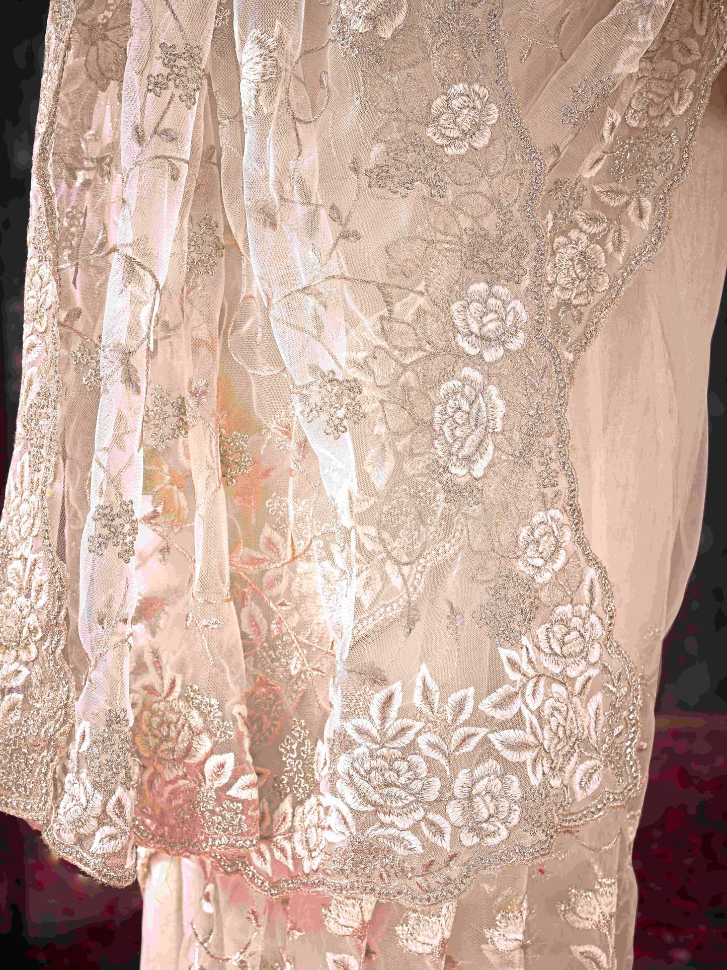 Womanista Women's Net Embroidered Saree (TI6580_Cream)