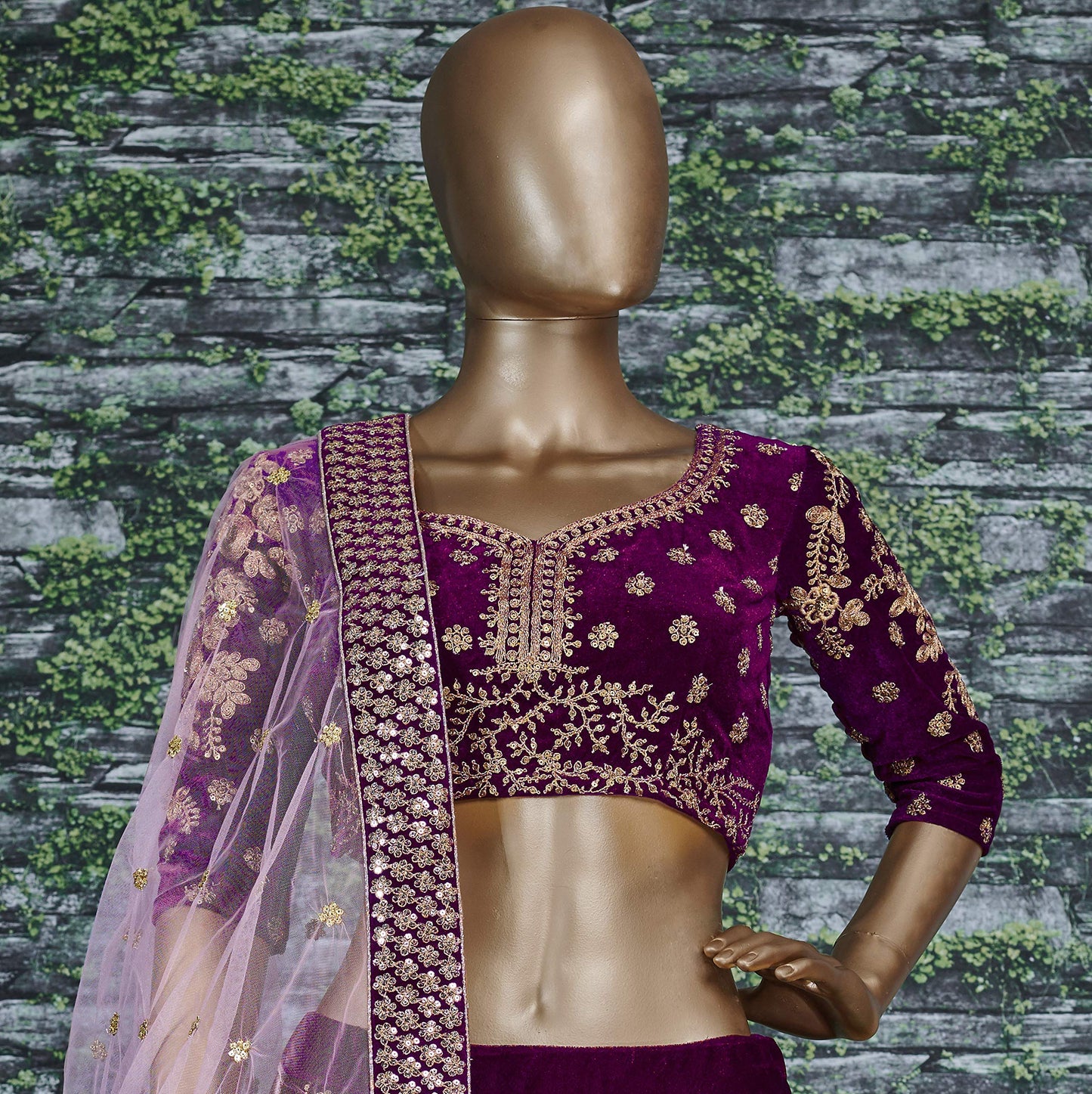 Zeel Clothing Women's Velvet Semi stitched Lehenga Choli (7024-Purple_Purple_Free Size)