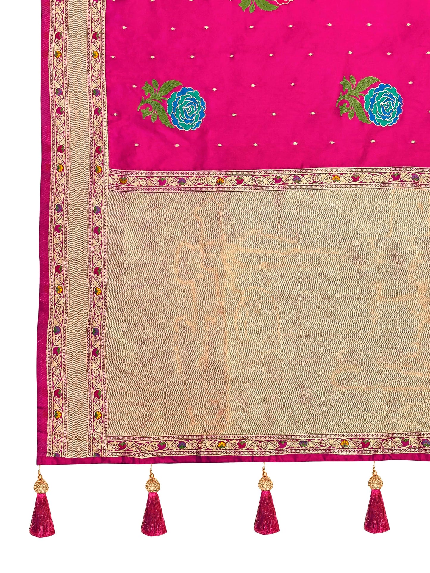 MANOHARI Women's Most Trendy Banarasi Satin Silk Woven Lemonade Pink Colorful Flower Pattern Saree With Heavy Jacquard Work Saree With Blouse Piece_MN2033