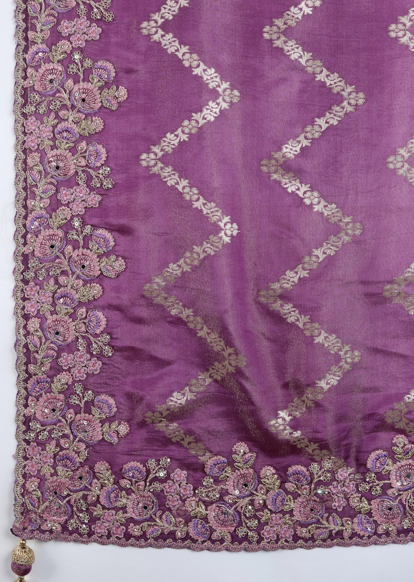 TRENDMALLS Women's Jacquard Silk Embroidery Saree with Unstitched Blouse Piece (K1172-Purple)