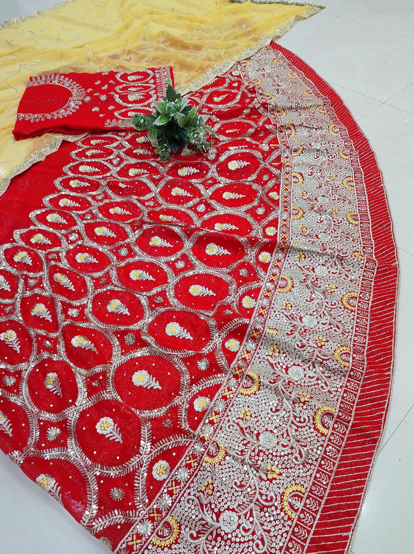 SHYAMLATA New Bridal Rajputi Lehenga Set for Women Traditional Embroidered Silk with Dupatta (Red)