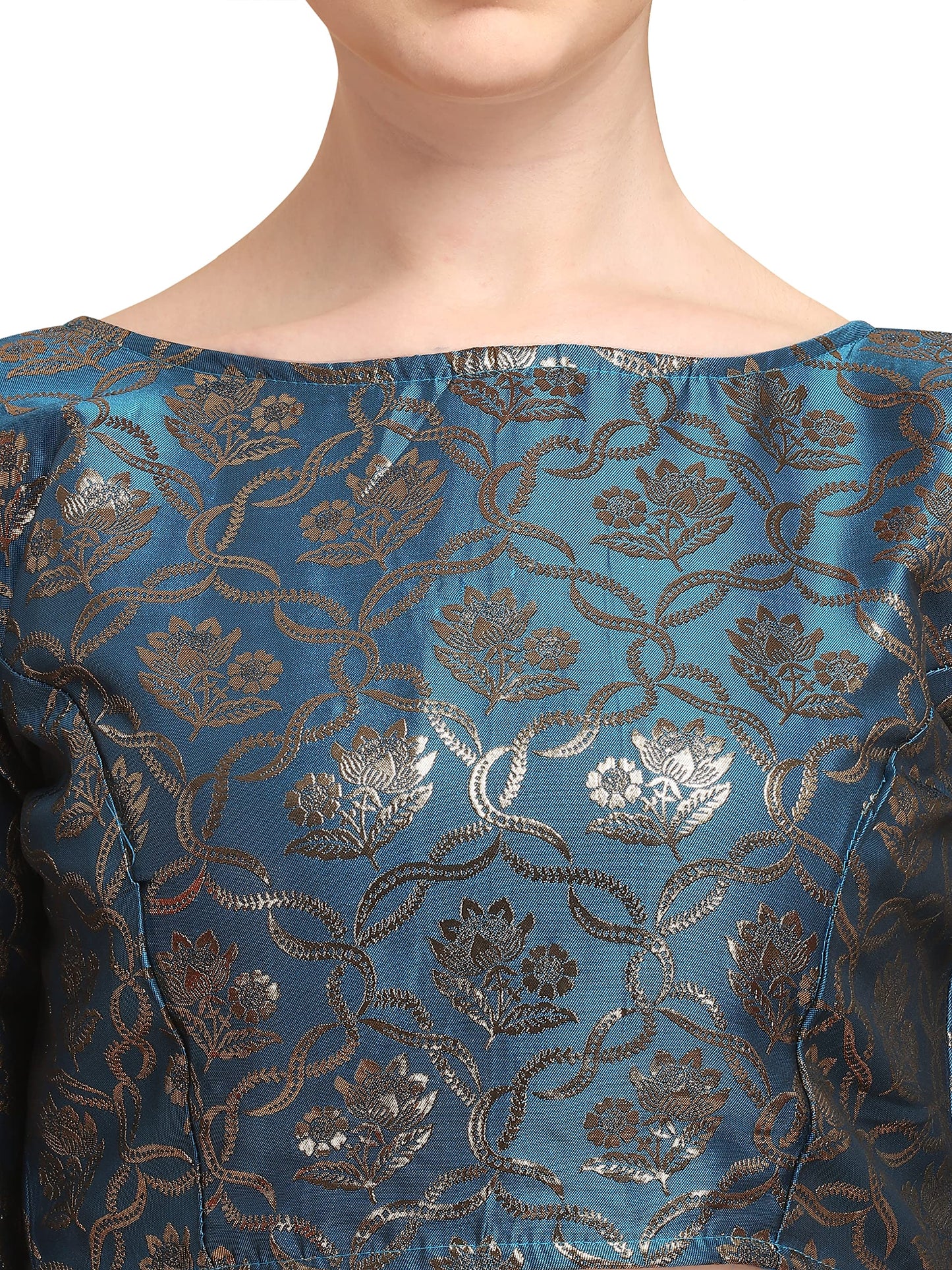 OOMPH! Jacquard Blue Readymade Blouse for Women - rbbl162s