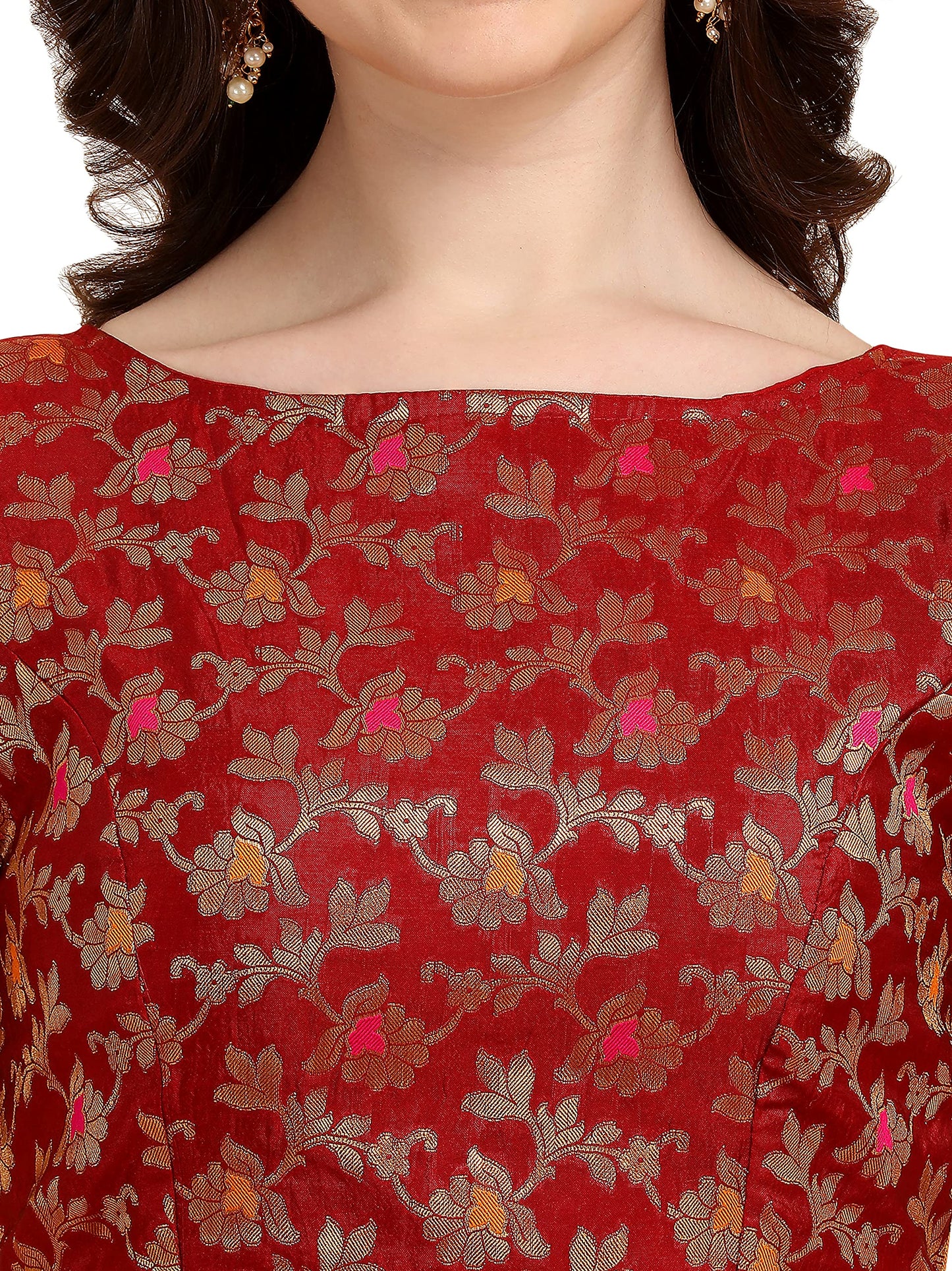 OOMPH! Jacquard Red Readymade Blouse for Women - rbbl89xl