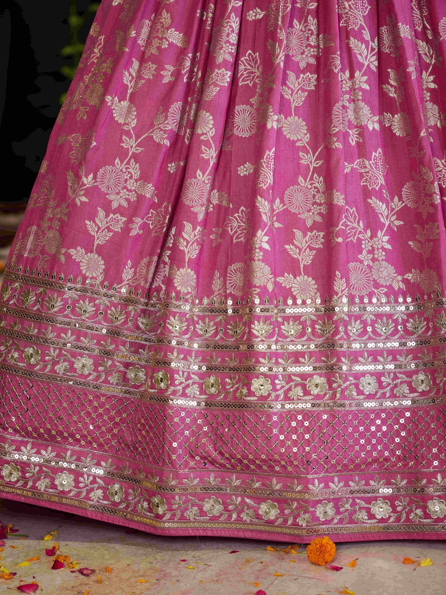 Zeel Clothing Women's Sequins Zari Embroidered Dola Silk Jacquard Lehenga Choli With Dupatta (7100-Women-Lehenga-Choli-Latest, Free size) (Pink)