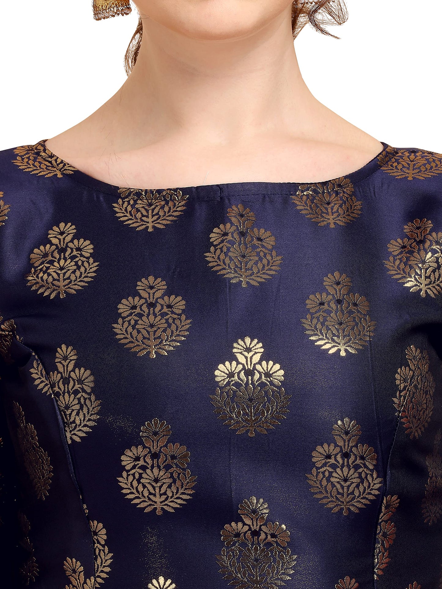 OOMPH! Women's Indian Ethnic Wear Designer Floral Pattern Zari Work Boat Neck Half Sleeve Readymade Non - Padded Blouse for Saree and Lehnga and Palazzos or Skirts for a Fusion Twist.