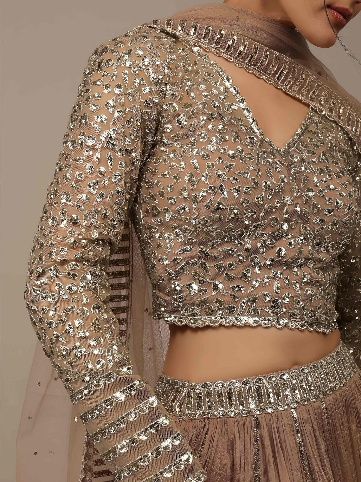 Zeel Clothing Women's Georgette Semi-stitched Sequins Zari Embroidered Lehenga Choli With Dupatta (7090-Beige--Lehenga-Choli-Latest; Free Size) (Beige)