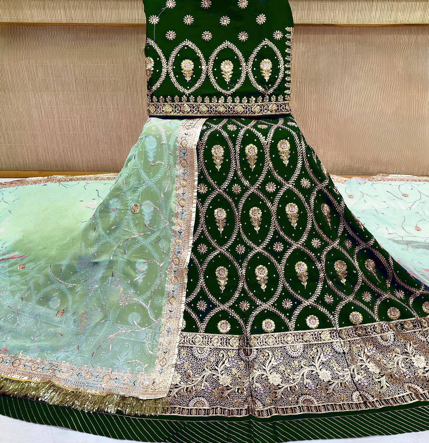 SHYAMLATA Latest Heavy Embroidery Work Semi Stitched Shimmer Silk Rajputi Poshak For Women Rajasthani Lehenga Choli (Green E)
