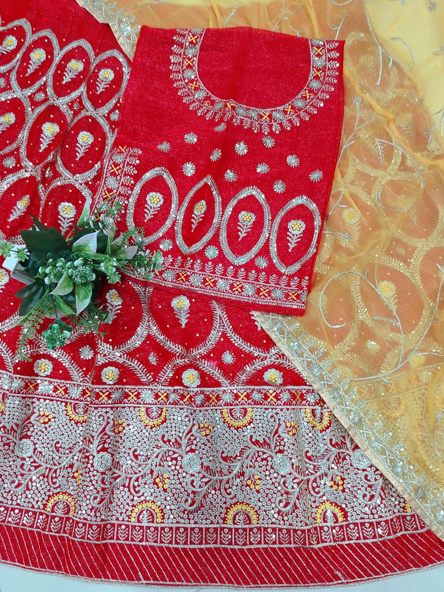 SHYAMLATA New Bridal Rajputi Lehenga Set for Women Traditional Embroidered Silk with Dupatta (Red)