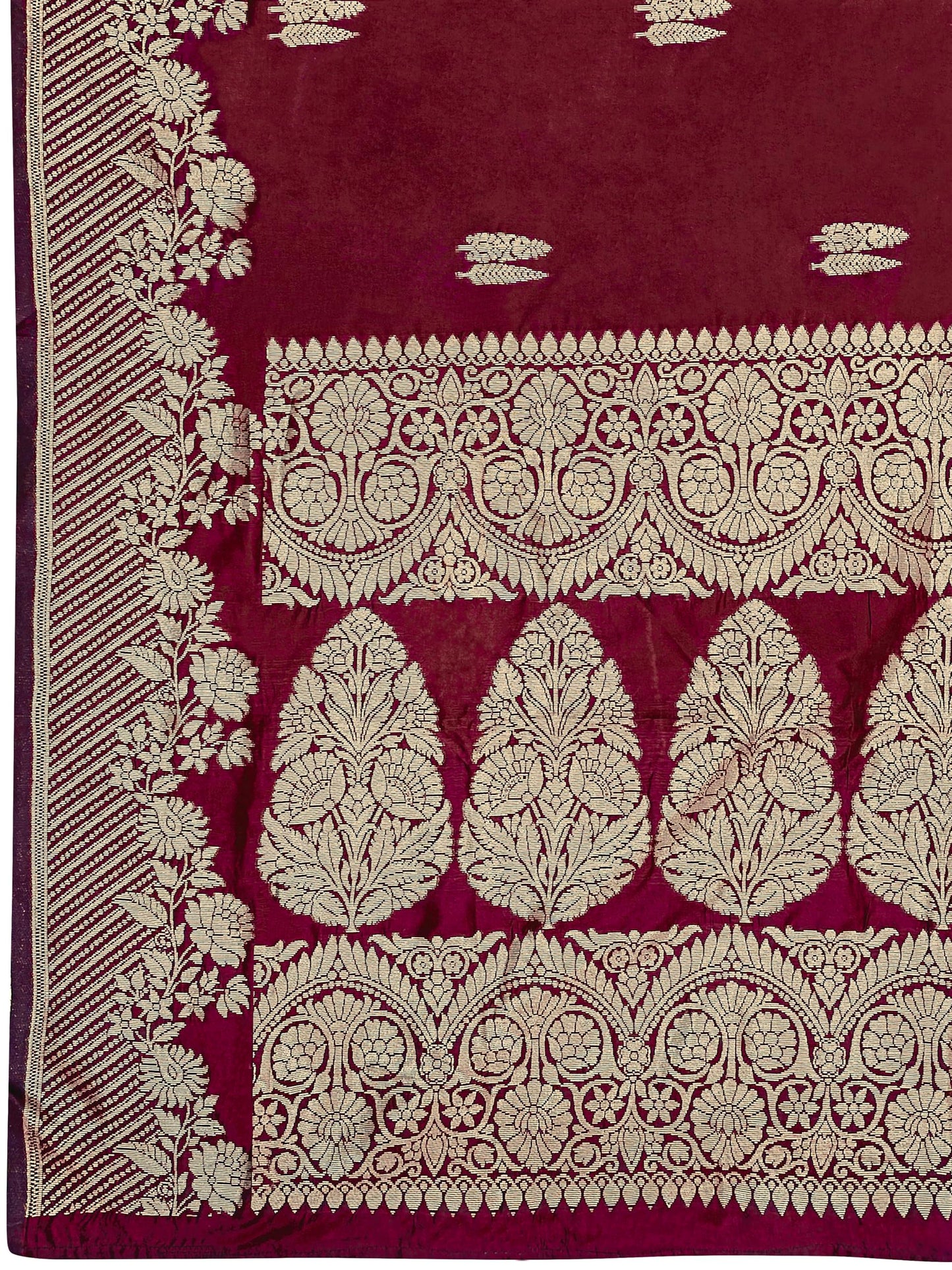 MANOHARI Women's Most Trendy Banarasi Woven Maroon Saree With Heavy Jacquard Work Saree With Blouse Piece