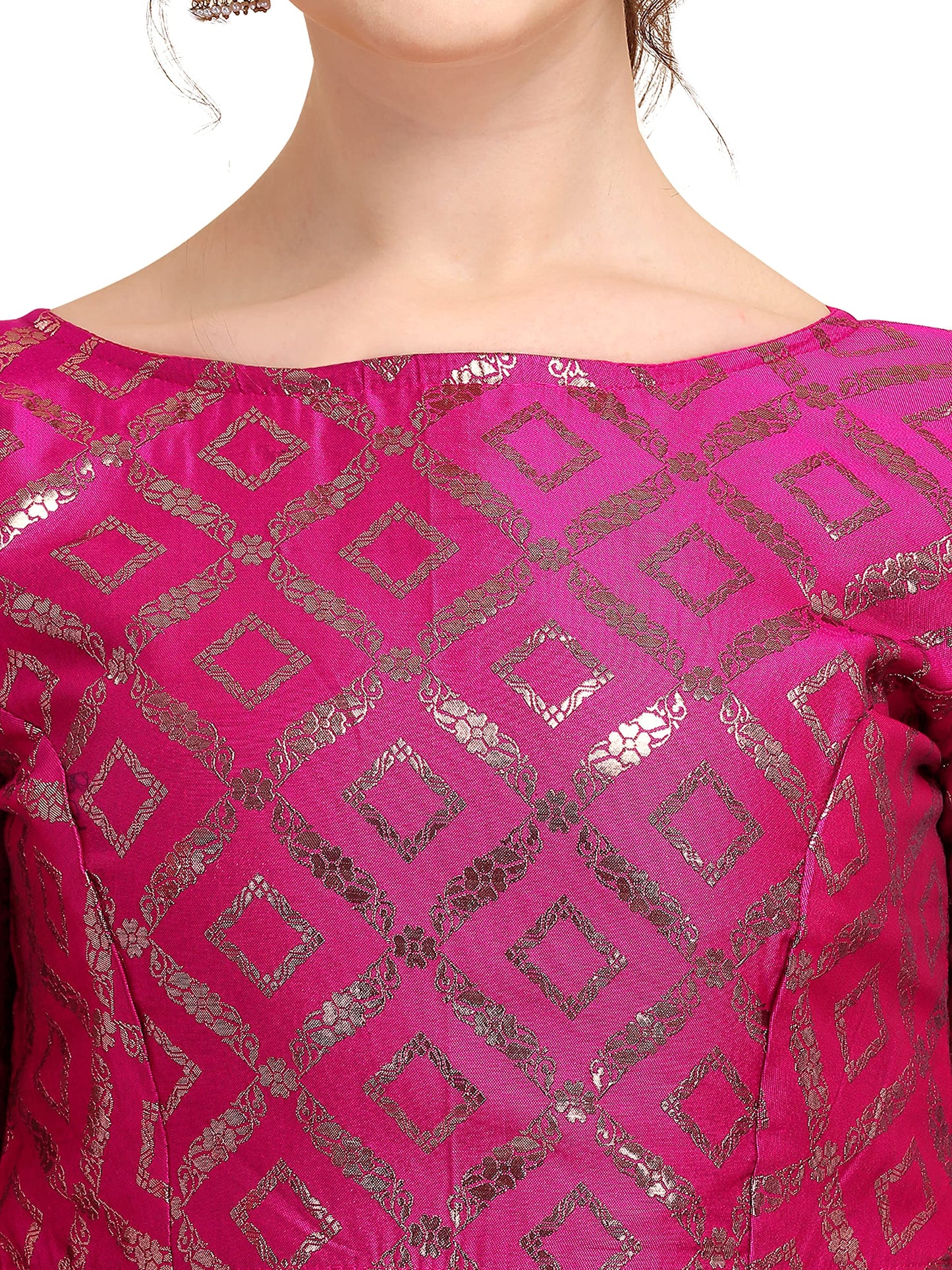 OOMPH! Jacquard Pink Readymade Blouse for Women - rbbl148xxl