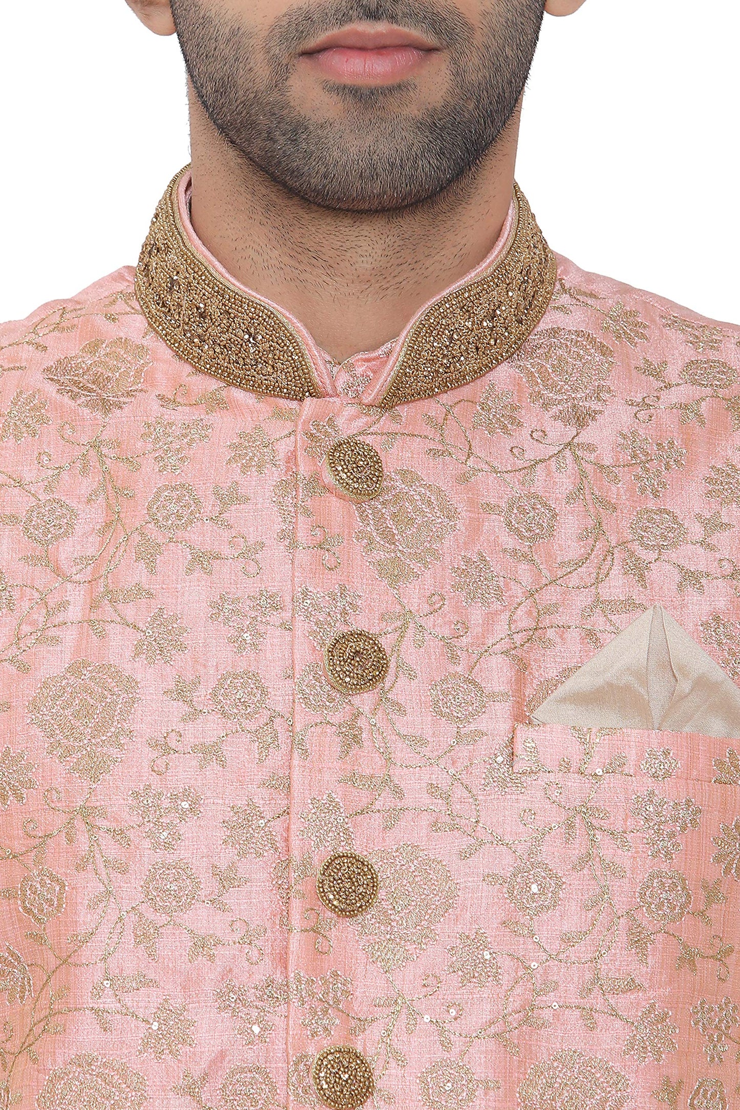 Manyavar Men's Silk Blend Kurta Chudidar (JAST138_Pink_M)