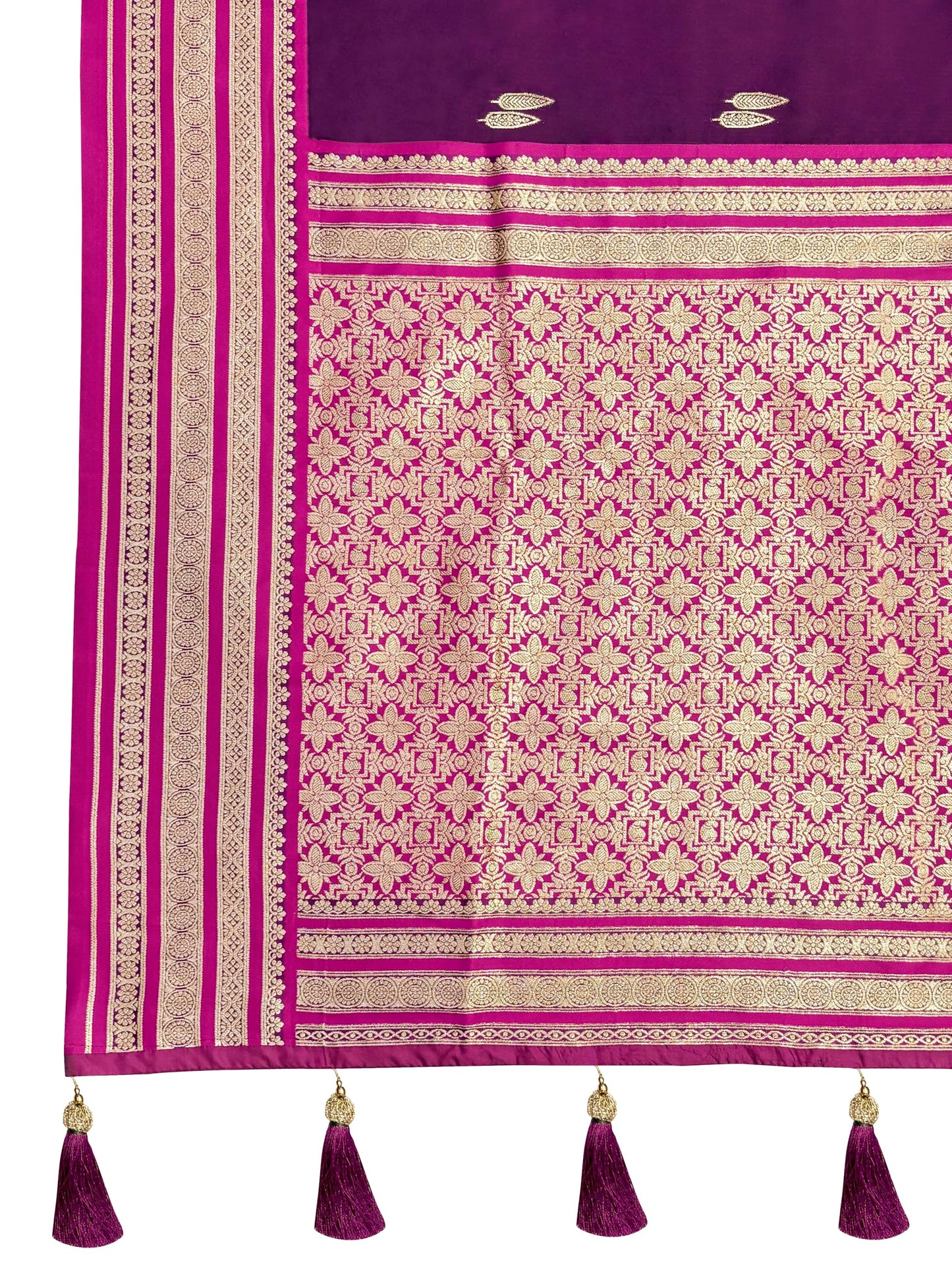 MANOHARI Women's Most Trendy Banarasi Satin Silk Woven Magenta Flower Pattern Saree With Heavy Jacquard Work Saree With Blouse Piece_MN2037