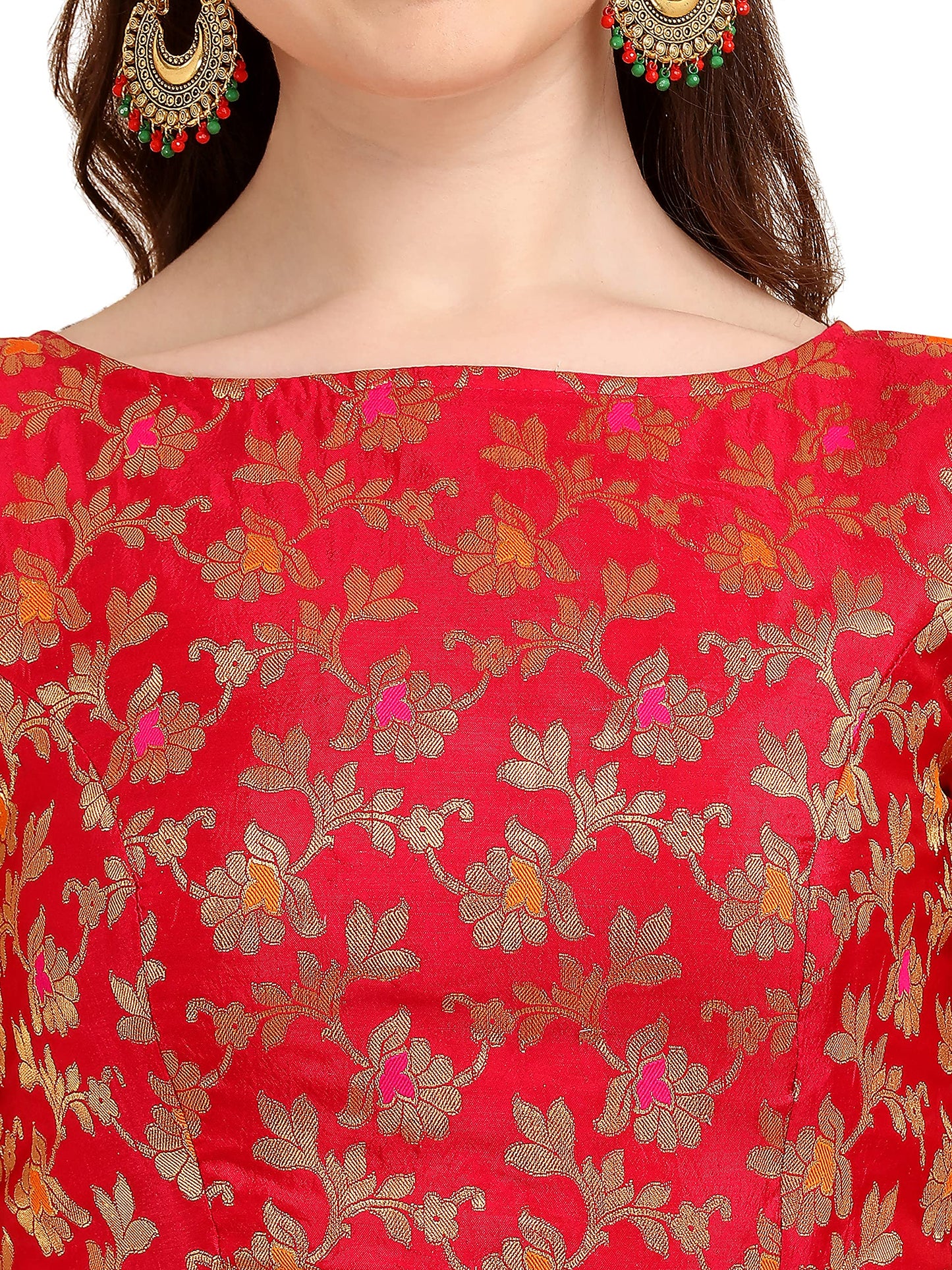 OOMPH! Jacquard Red Readymade Blouse for Women - rbbl88l