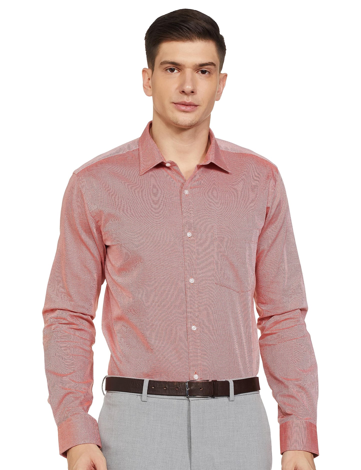 Park Avenue Men's Cotton Structure Slim Fit Shirt (Pmsx17126-E4_Medium Orange