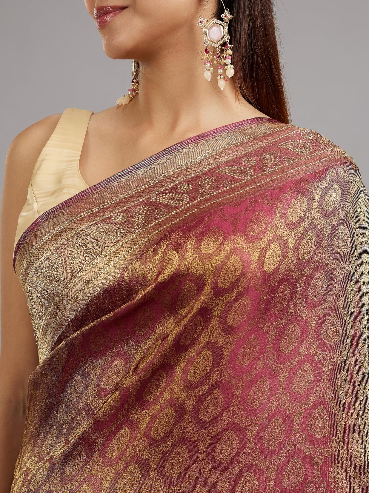 MOHEY Women's Art Silk Zari Weave Saree with Blouse Piece(Wine)