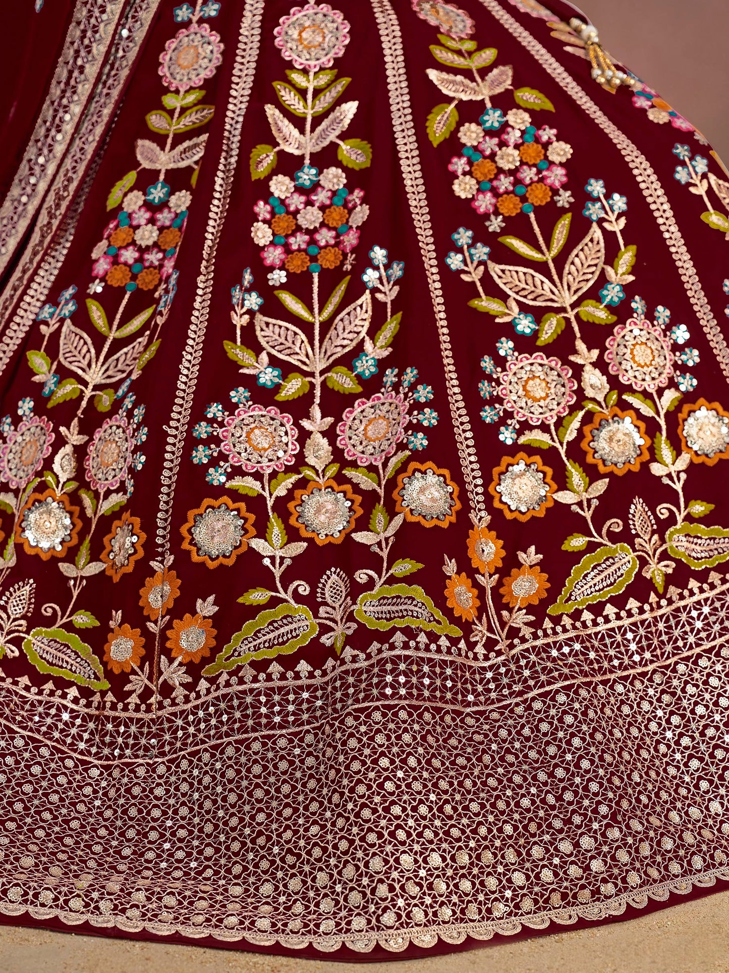 Zeel Clothing Women's Sequins Thread Embroidered Georgette Lehenga Choli With Dupatta (6008-Maroon-Women-Lehenga-Choli-New; Free Size)(Maroon)