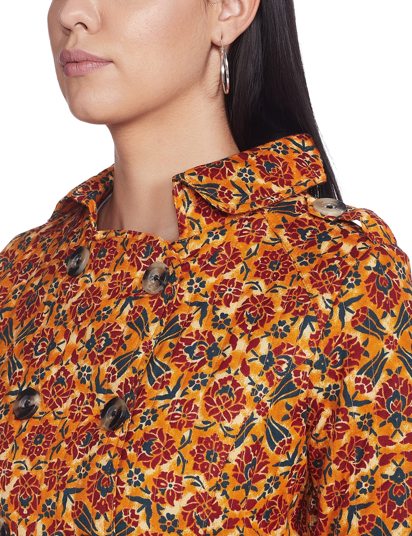 Rangriti Women Mustard Cotton And Flex A Line Jacket_34