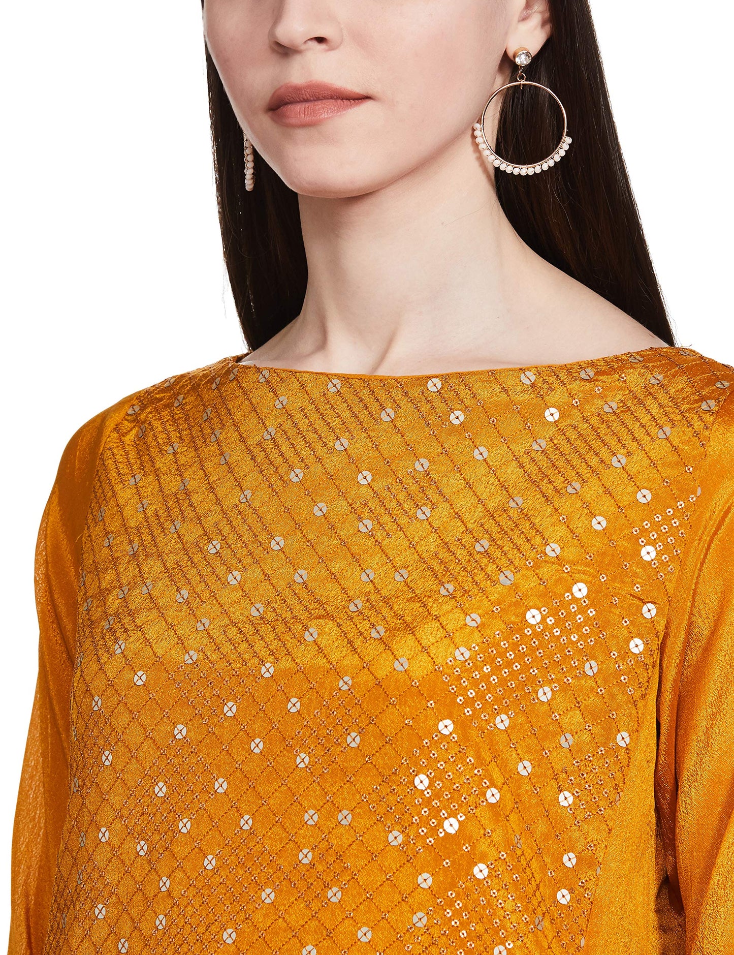 BIBA WOMEN EMBROIDERY FLARED SALWAR KURTA DUPATTA(SKDEMBROIDE6814_OCHRE_34)