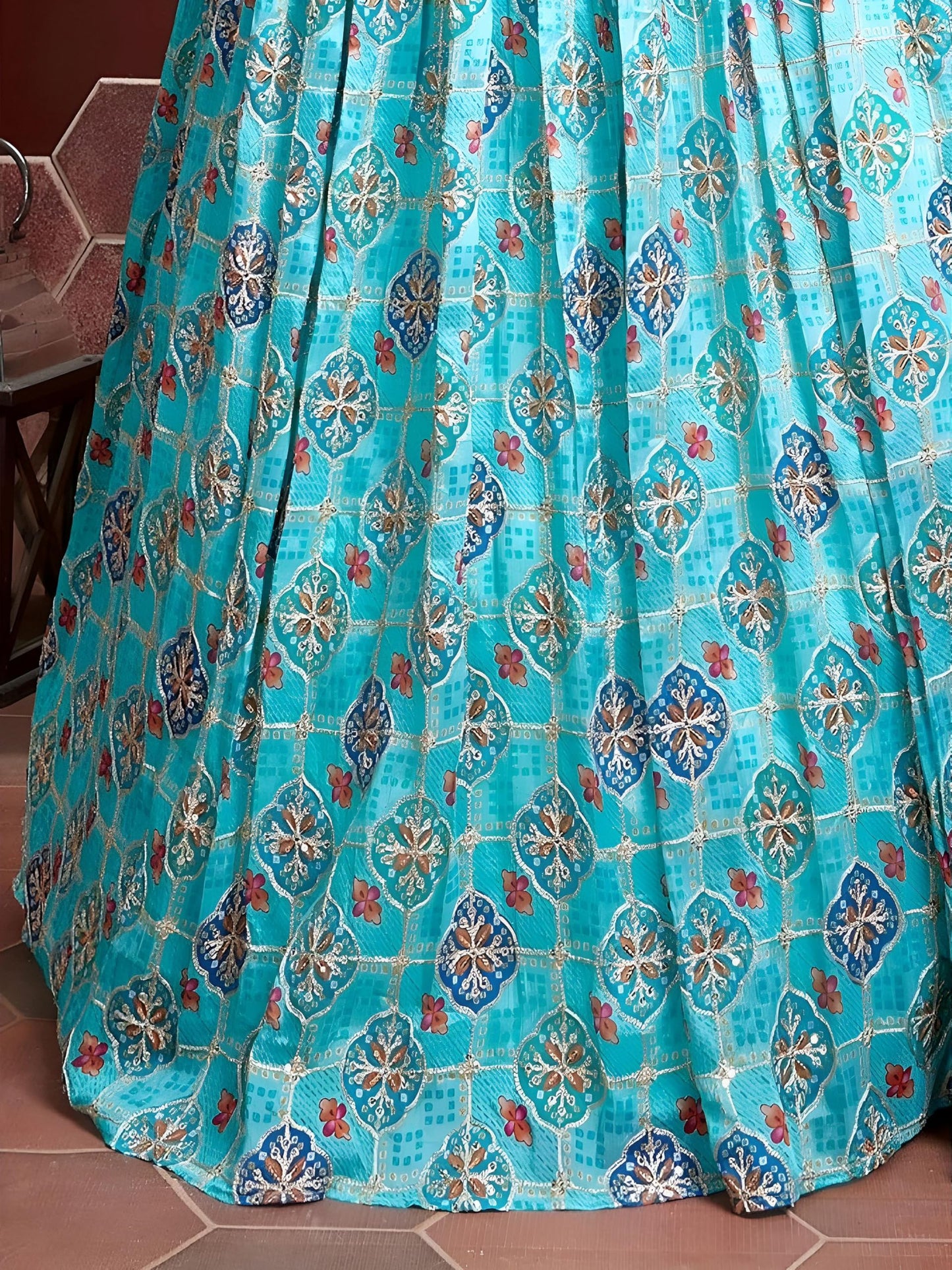 Zeel Clothing Women's Silk Embroidered Semi-Stitched Lehenga Choli with Dupatta (109-SKyBlue-Wedding-Bridal-Latest-Lehenga; Free Size)