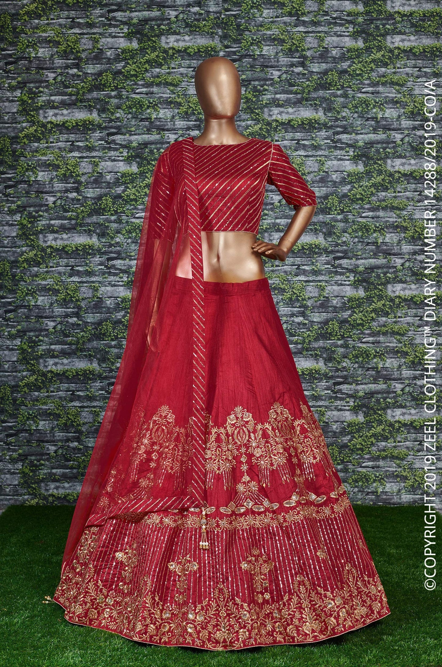 Zeel Clothing Women's Faux Silk Semi stitched Lehenga Choli (7030-Red-Wedding-Bridal-Lehenga_Red_Free Size)