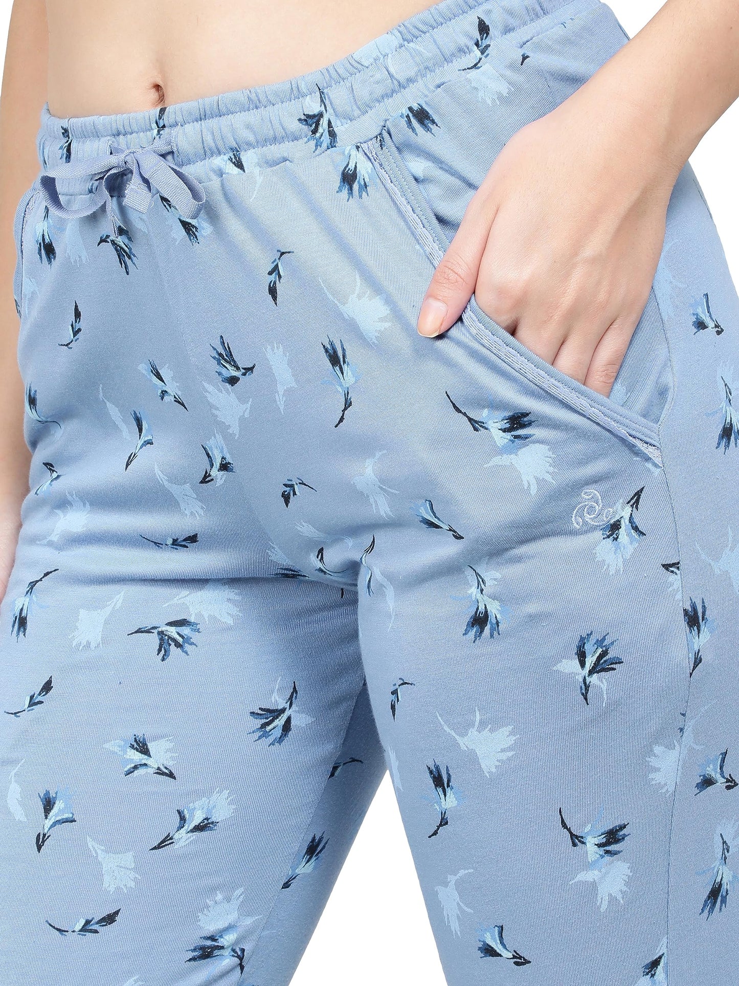 Jockey Women's Straight Fit Pants (RX09_Iris Blue Assorted Prints_S)