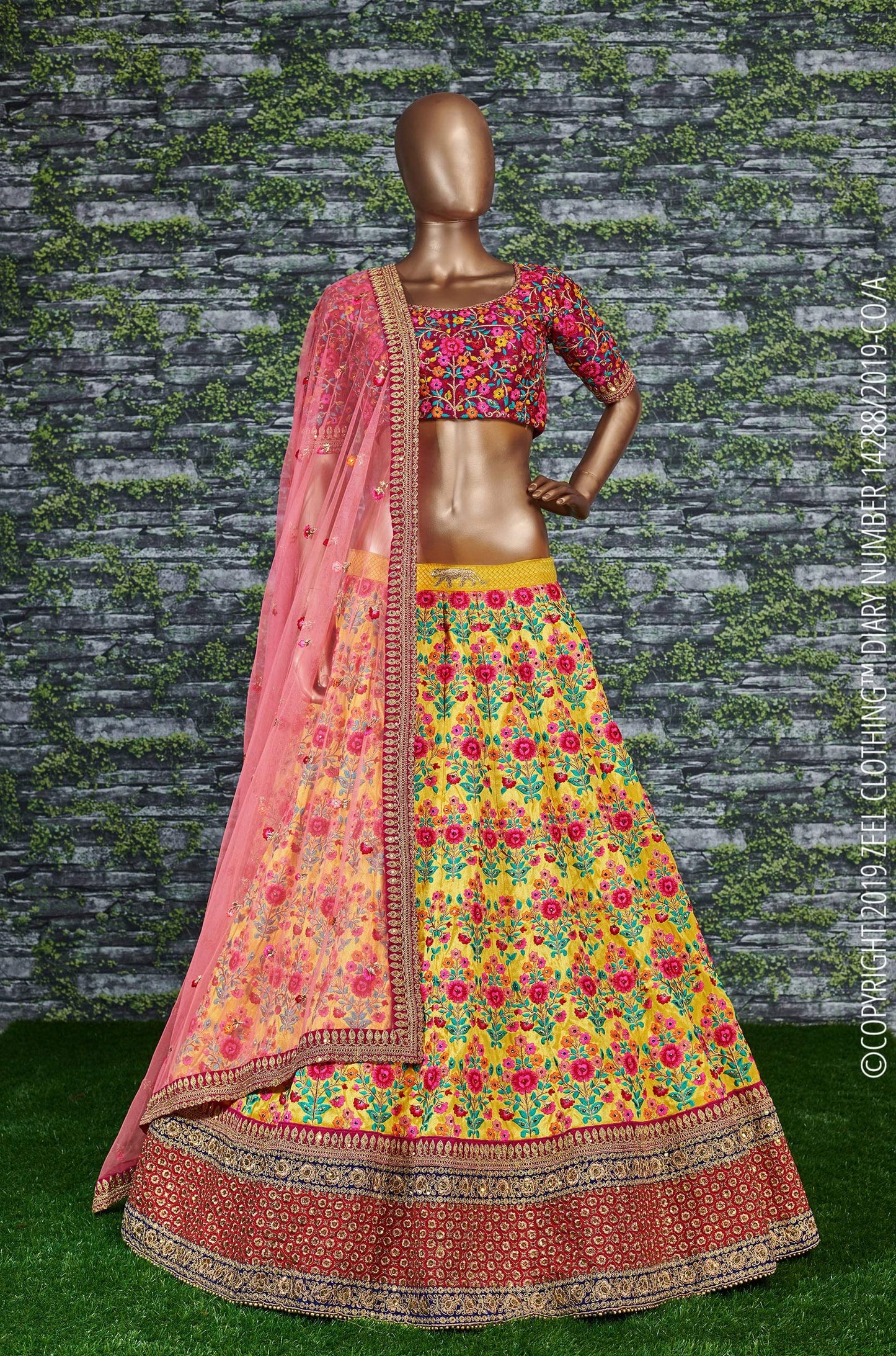 Zeel Clothing Women's Faux Silk Semi stitched Lehenga Choli (7031-Yellow-Latest-Bridal-Lehenga_Haldi Yellow_Free Size)