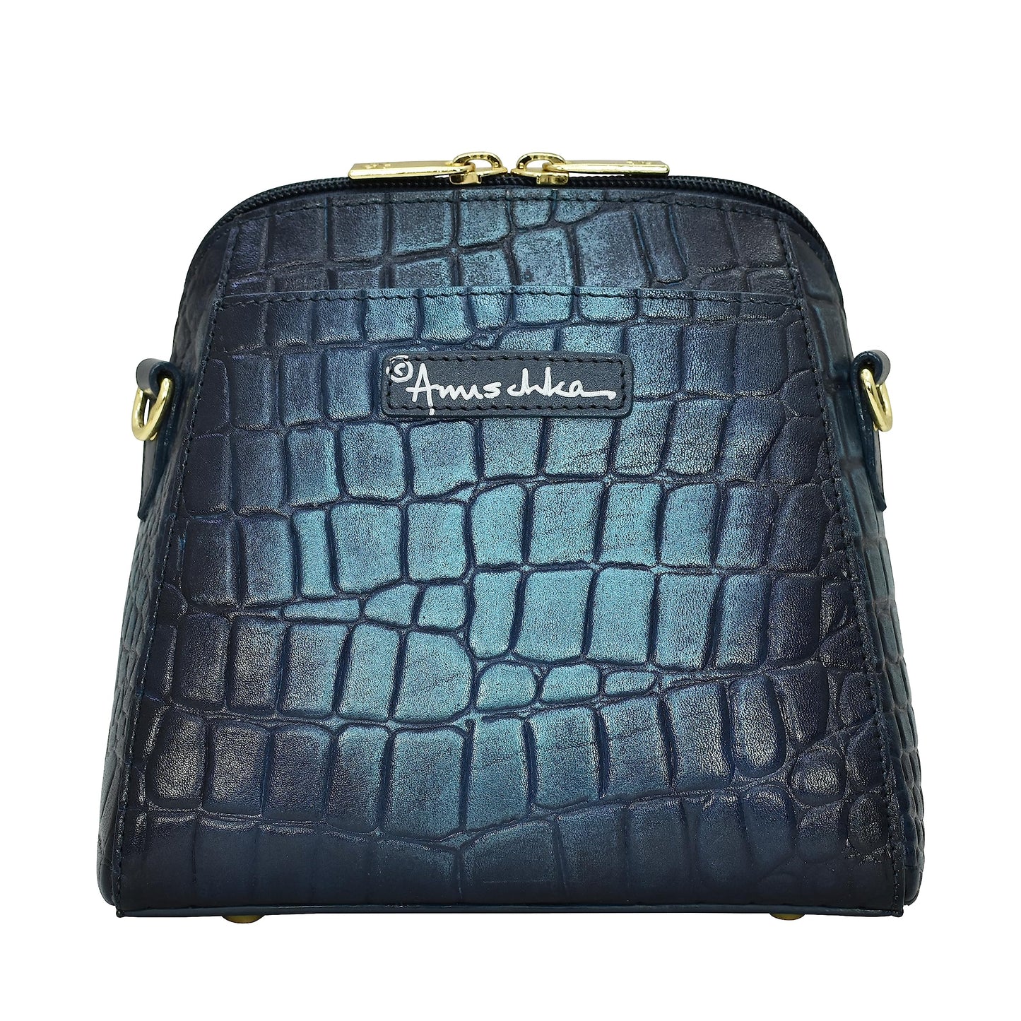 Anuschka Women’s Hand-Painted Genuine Leather Zip Around Travel Organiser - Croc Embossed Sapphire