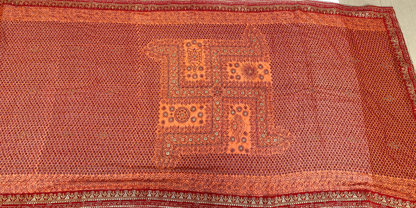 Fashion & Heritage Traditional Uttarakhand Orange Pichora for Women's | Embroidered Chiffon Pichoda | Ethnic Bridal Wear Pichodi | Lightweight Dupatta for Festivals & Weddings