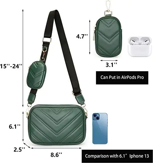 ADISA Women's Girls Cross Body Sling Bag with Pouch (Dark Green) 