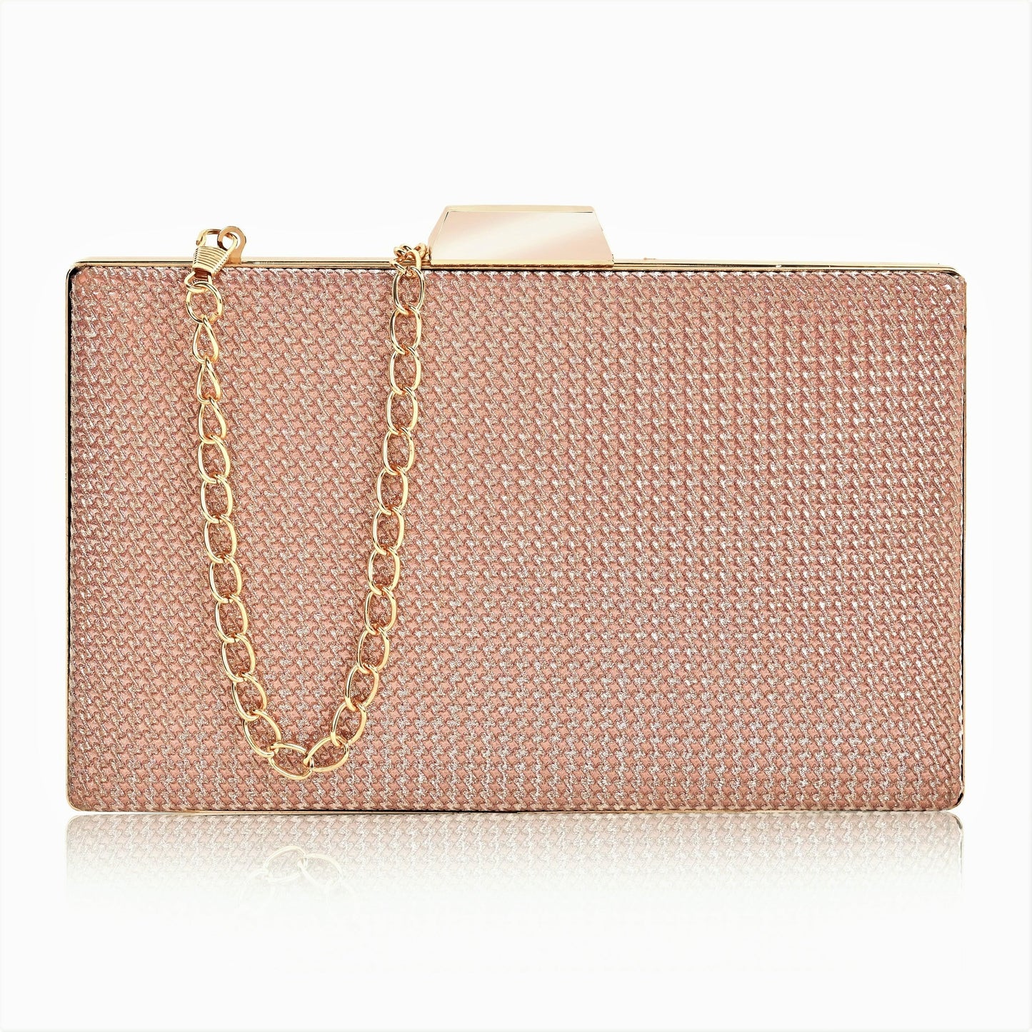 ADISA shimmer formal party clutch with gold chain for women and girls (Pink Taupe) 