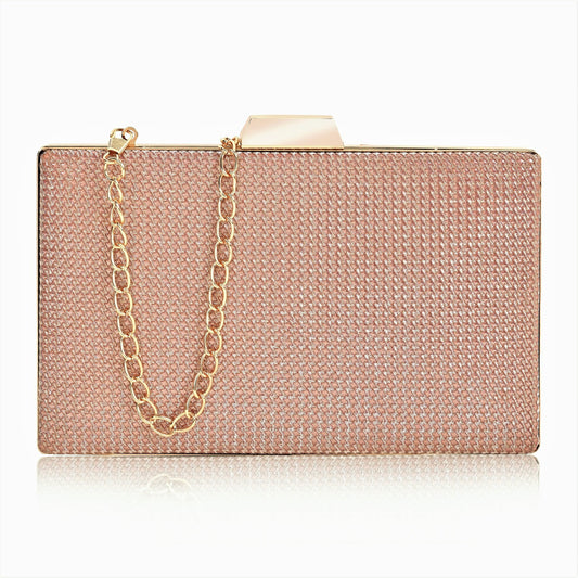 ADISA shimmer formal party clutch with gold chain for women and girls (Pink Taupe) 