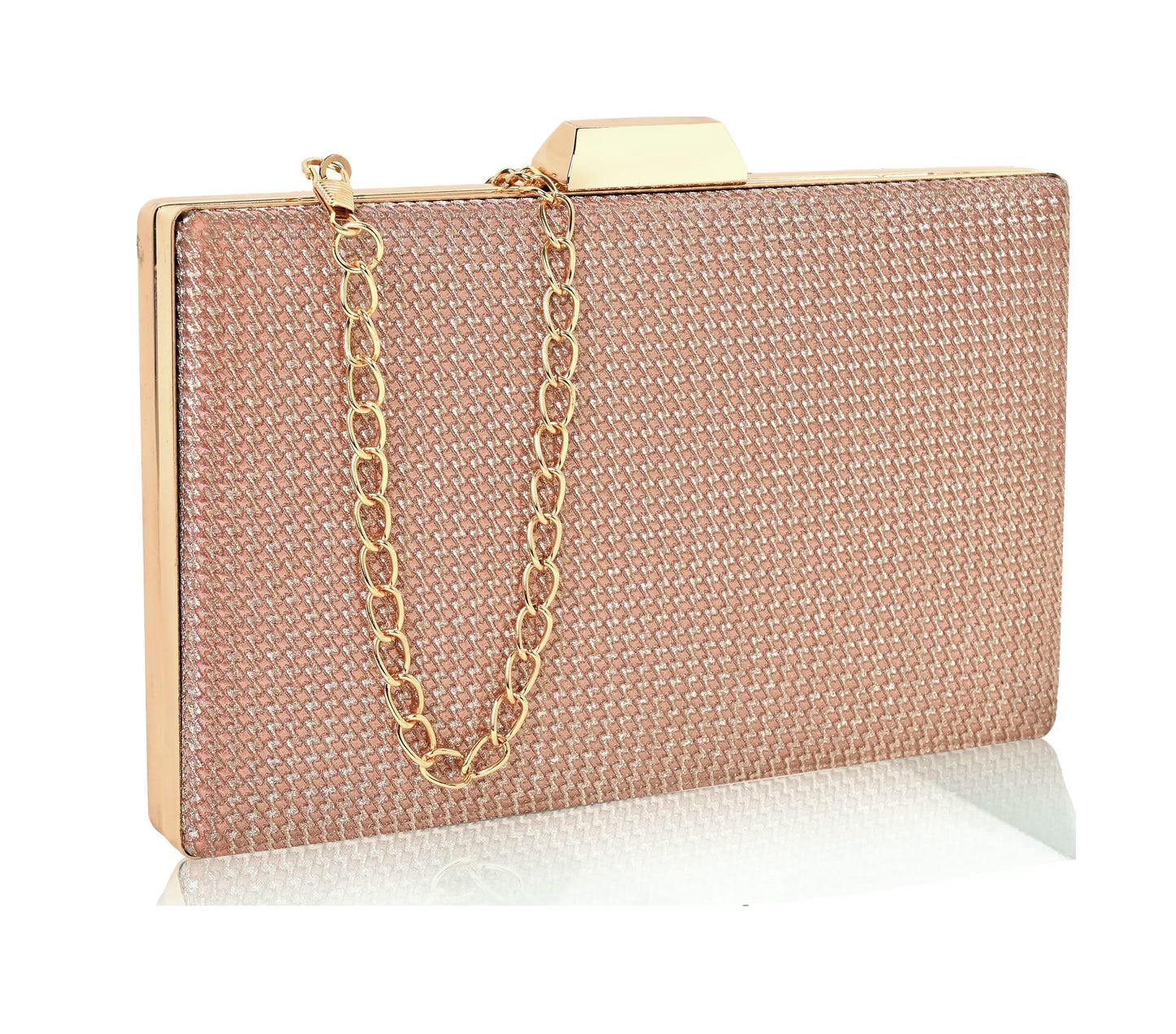 ADISA shimmer formal party clutch with gold chain for women and girls (Pink Taupe) 