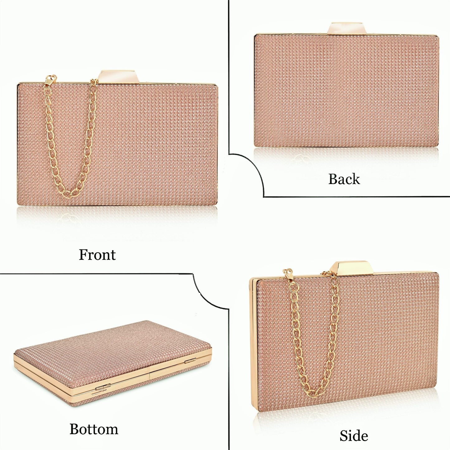 ADISA shimmer formal party clutch with gold chain for women and girls (Pink Taupe) 