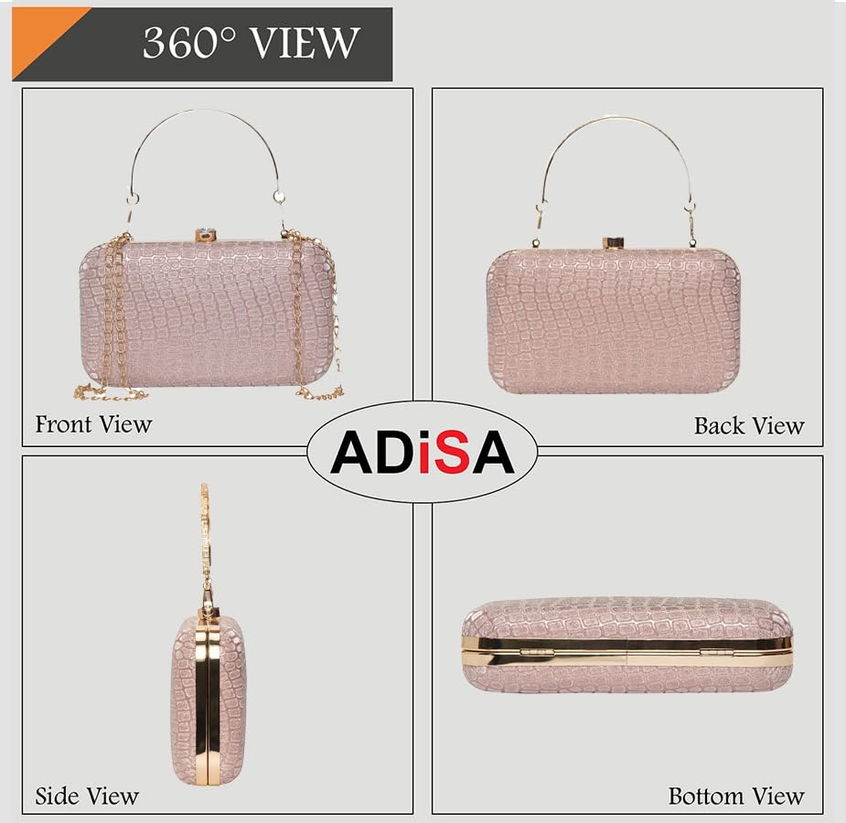 ADISA textured formal party clutch with gold chain for women and girls 